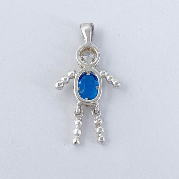 Vintage Sterling Silver 925 Blue Cubic Zirconia Boy Pendant - Picture 4 of 6